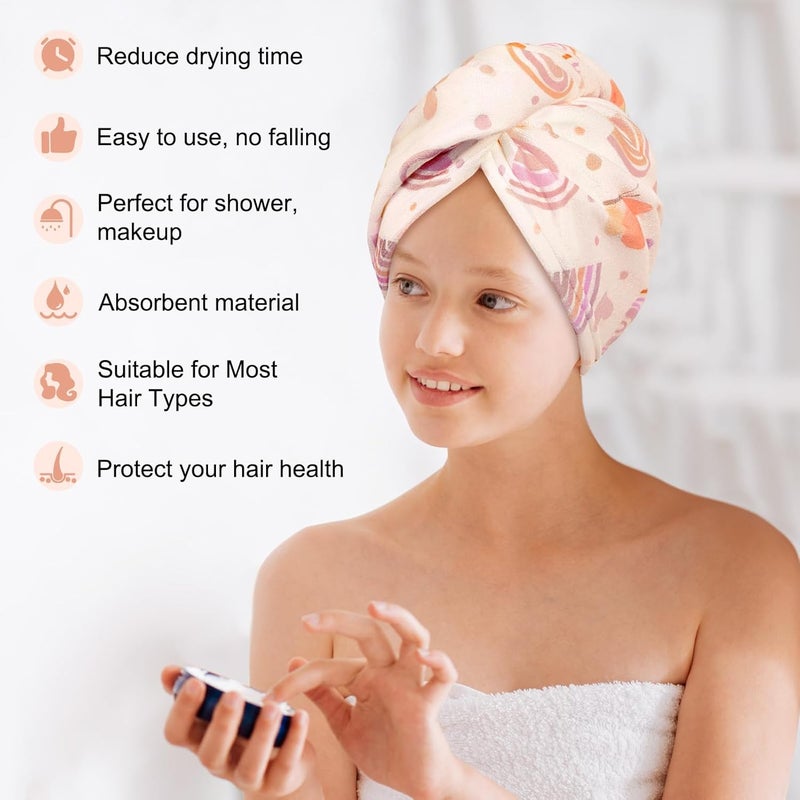 Basumee Microfiber Hair Towel Wrap for Kids 2 Pack Rapid Drying Hair Towel with Button Hair Turbans for Wet Hair Wraps Head Towel Wrap for Women and Girls - Image 4